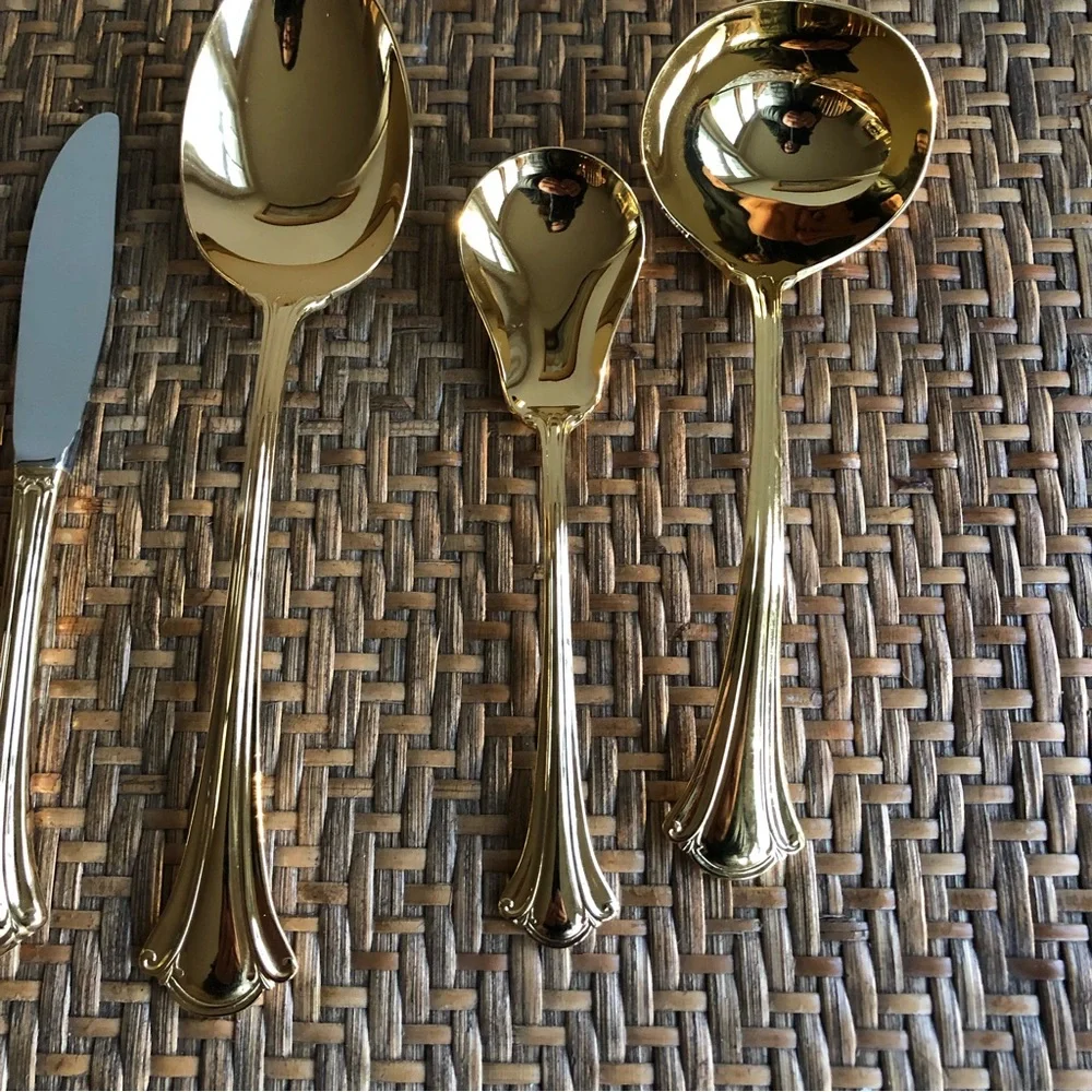 Six Serving Pieces Lyon Int'l Gold Resplendence Electroplated -  Stainle…